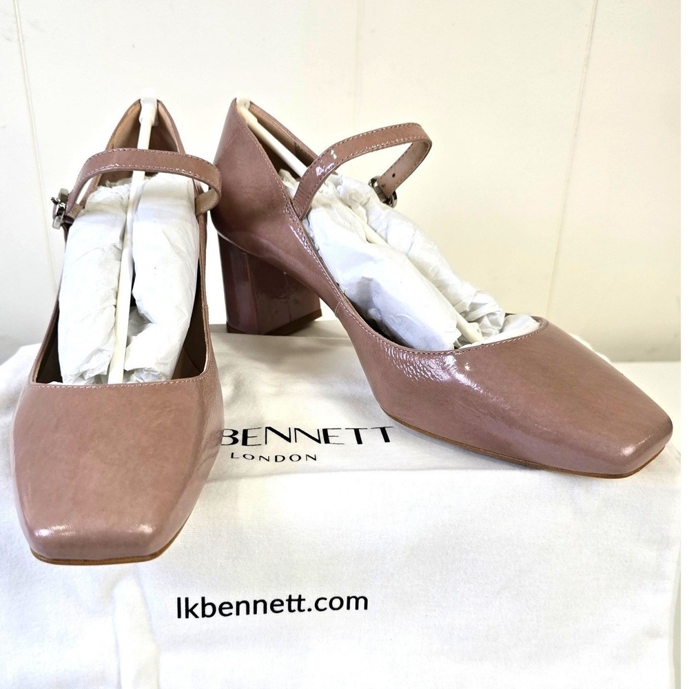 LK Bennett Patent Mary Jane Block Heel Shoes Women Size 9 US 40 EU Taupe